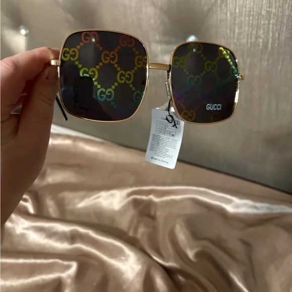 GG Gold Frame Sunglasses with Multicolor Lenses - Picture 2 of 7